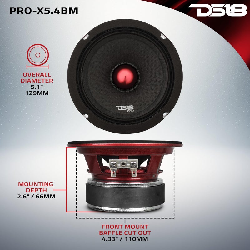 DS18 PRO-X5.4BM Loudspeaker - 5.25", Midrange, Red Aluminum Bullet, 300W Max, 150W RMS, 4 Ohms - Premium Quality Audio Door Speakers for Car or Truck Stereo Sound System (1 Speaker) - Image 4